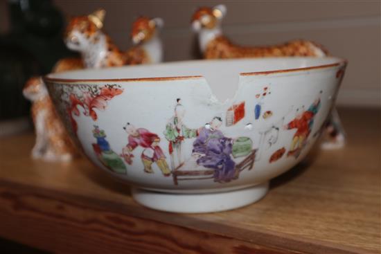 An 18th century Chinese famille rose cup and other Chinese porcelain tallest 40cm sq.